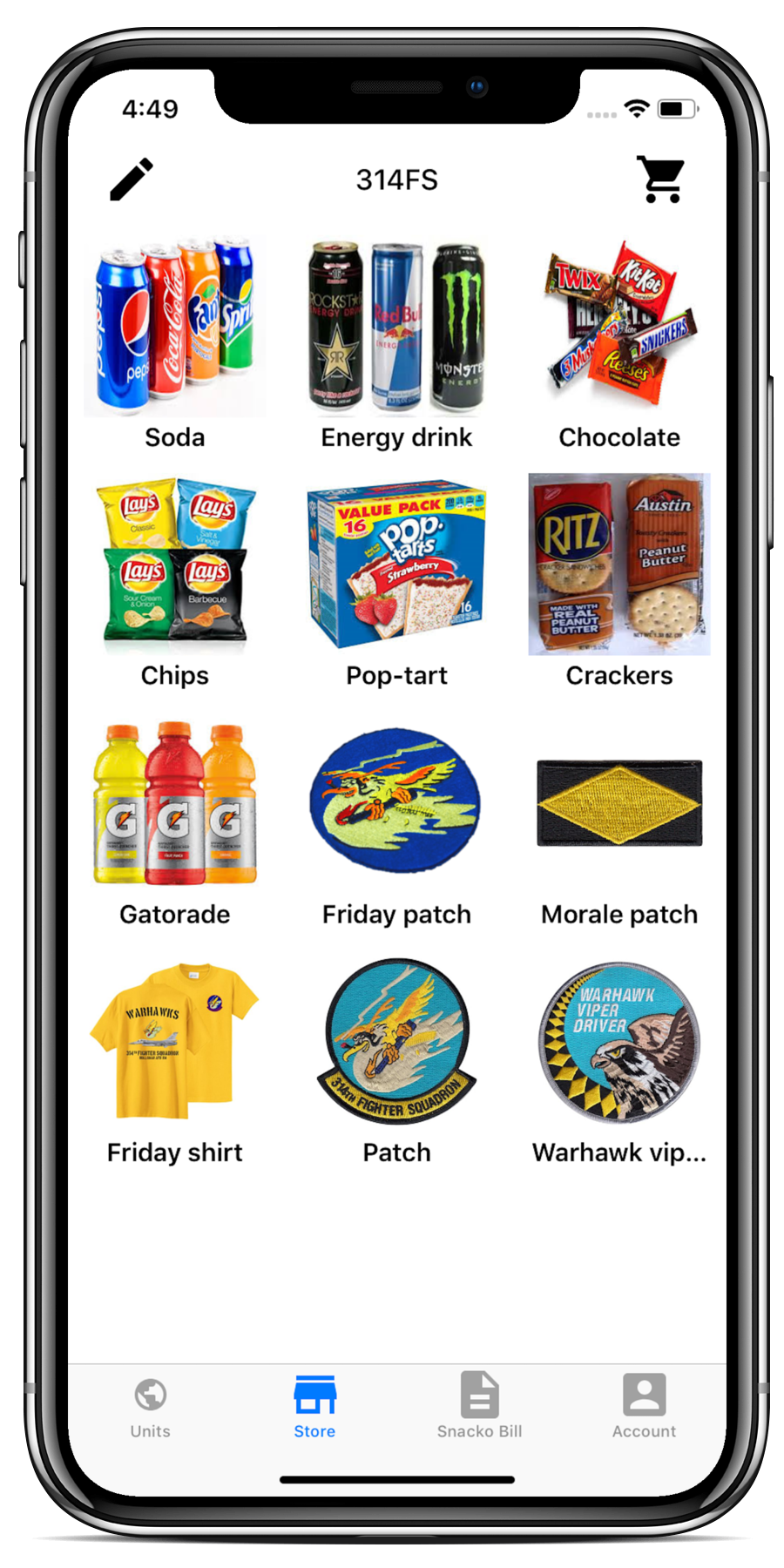 Snacko personal app interface